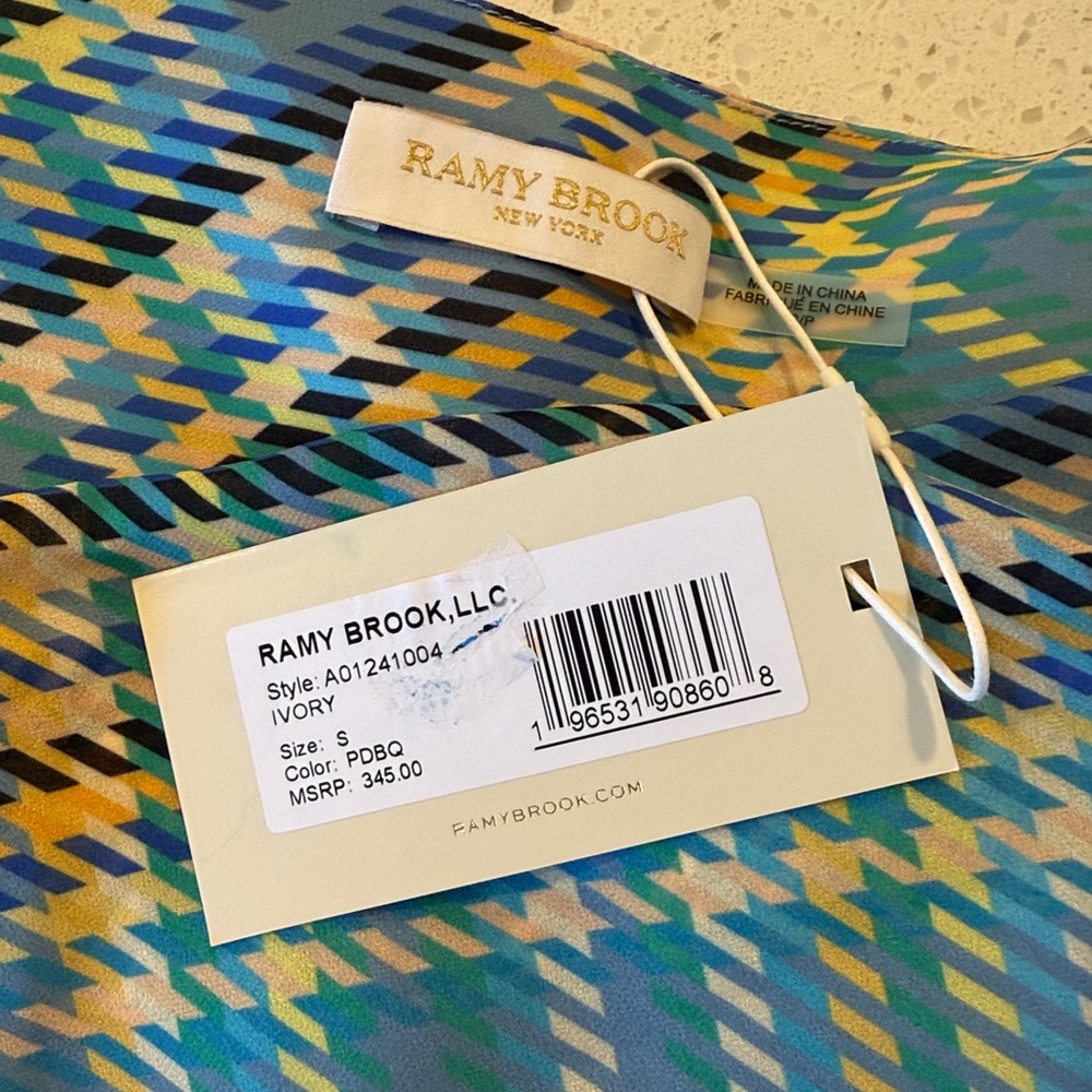 Ramy Brook New York Draped Lt Blue Plaid Cinch Waist Bow Blouse S NWT | $345 - Picture 14 of 16